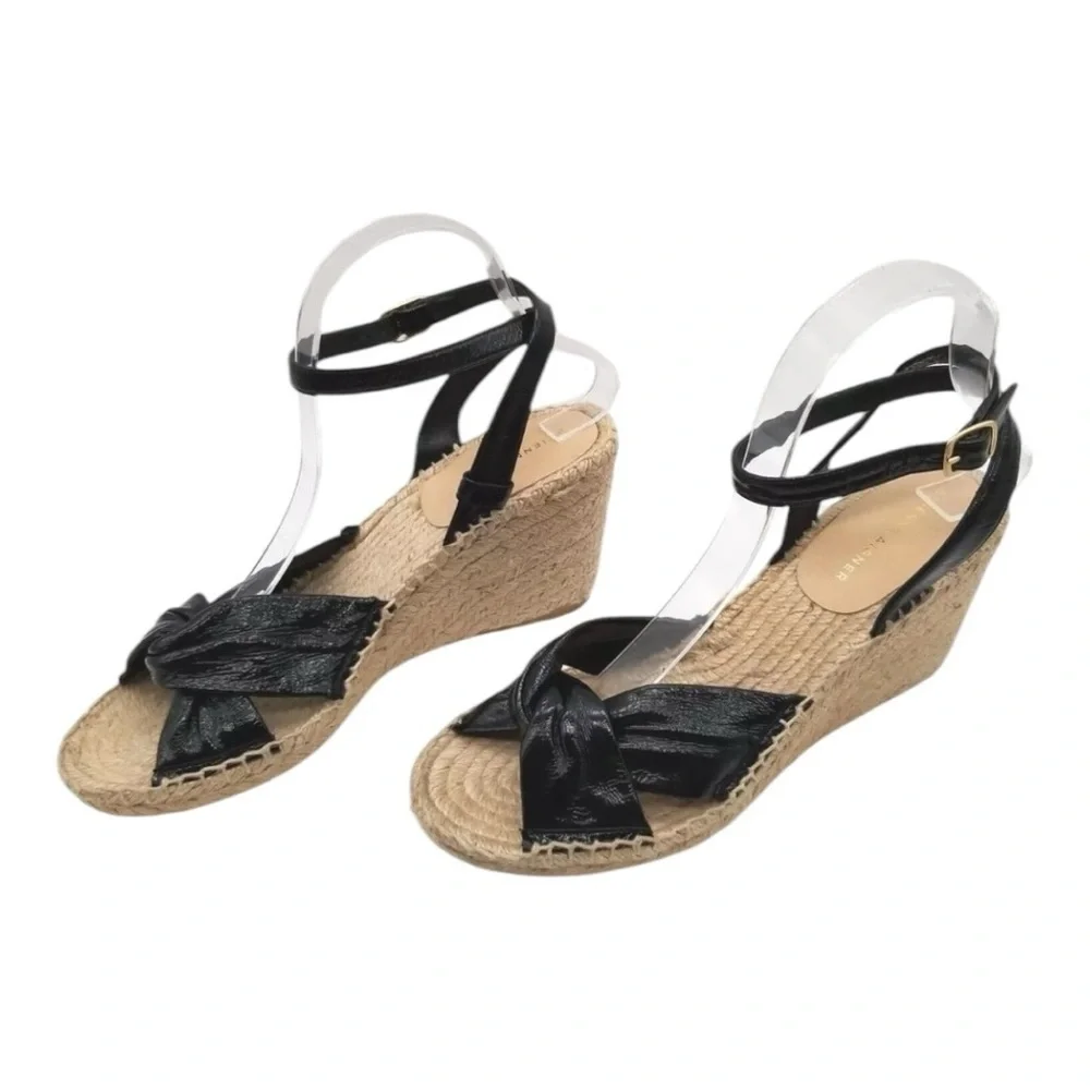 Etienne Aigner Womens Black Leather Vera Espadrille Wedge Sandal 7 M